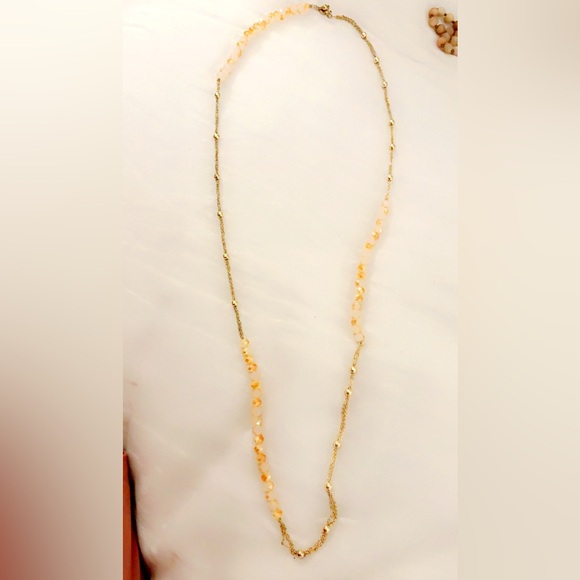 Elegant Gold and Tan Beaded long Necklace - Picture 1 of 4